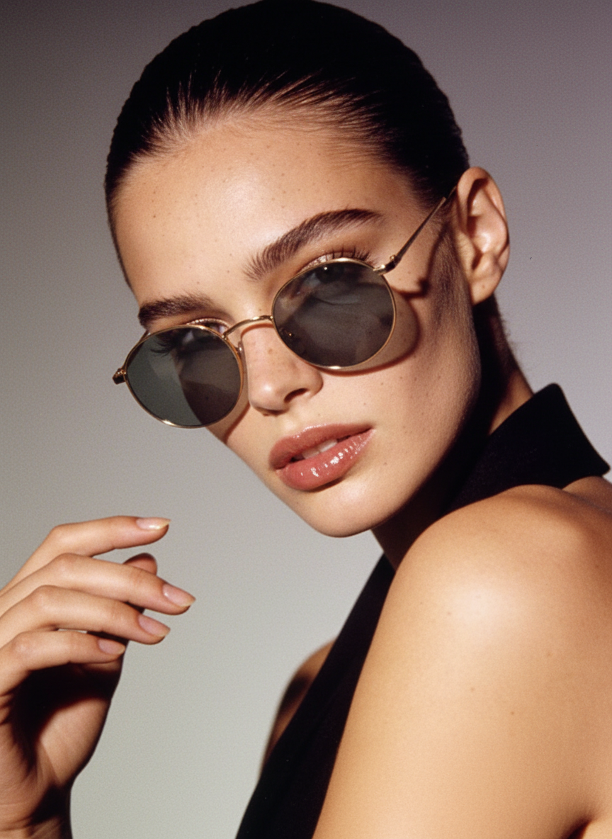 Rose gold sunglasses editorial portrait