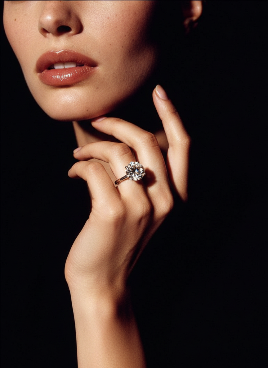 Diamond engagement ring on hand