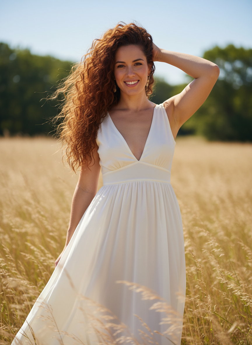White dress in wheat field